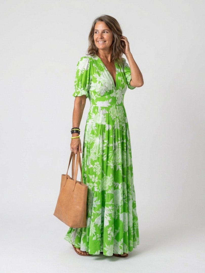 Adèle | Robe midi fleurie sans manches à col V