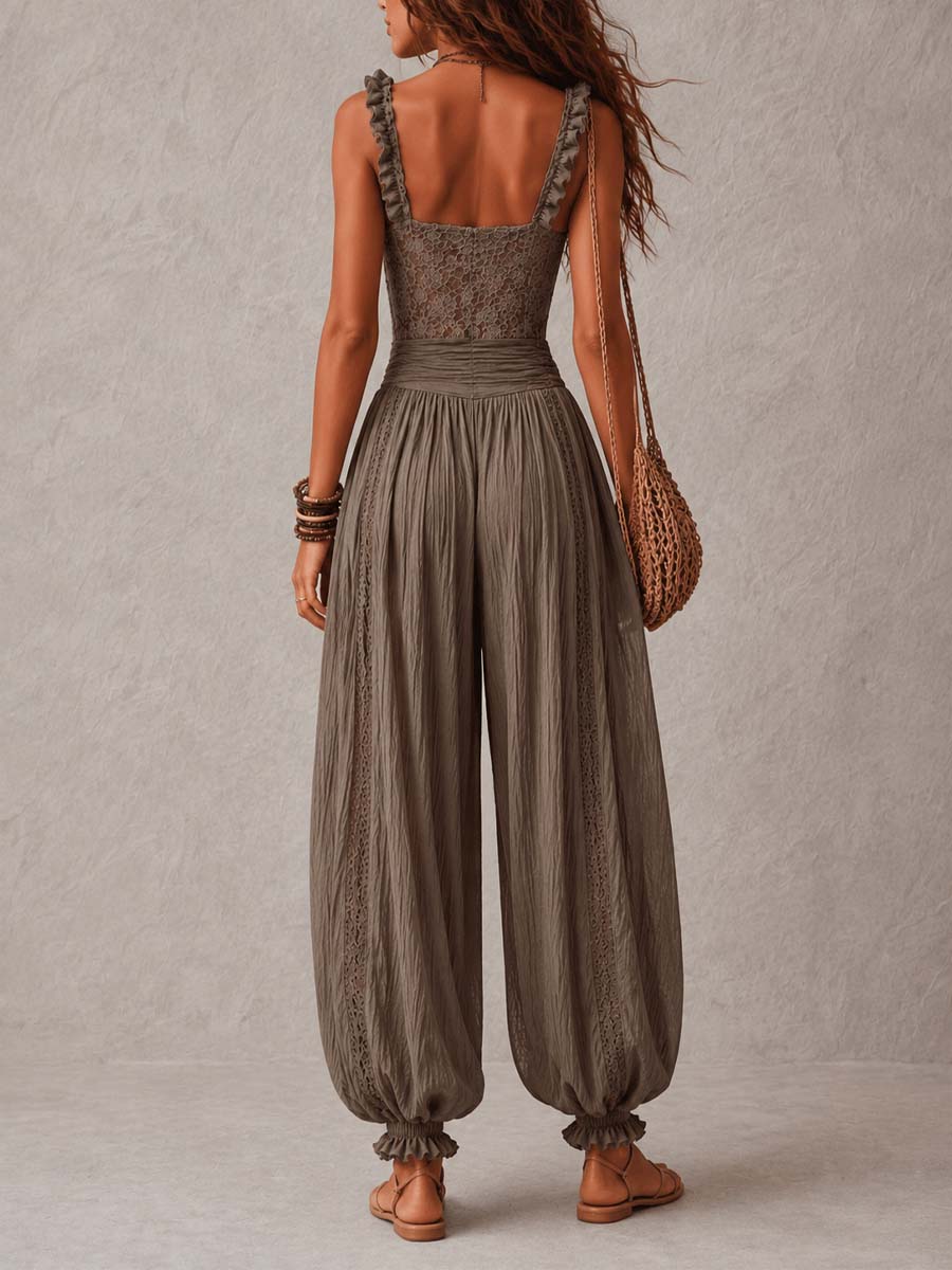 Combinaison Wanda — Haut en dentelle avec pantalon sarouel plissé