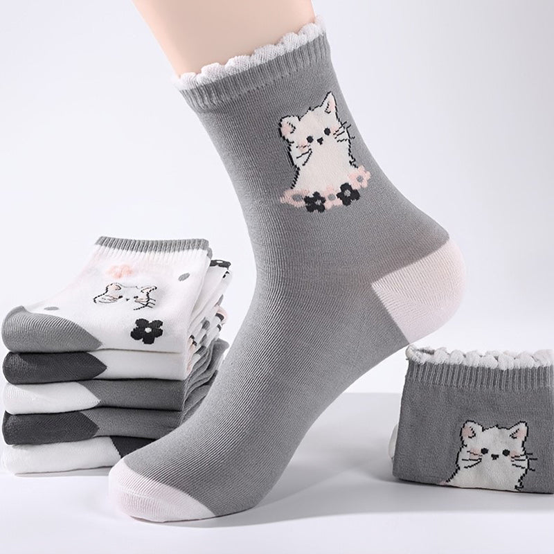 Lot De 5 Paires De Chaussettes À Imprimé Chat