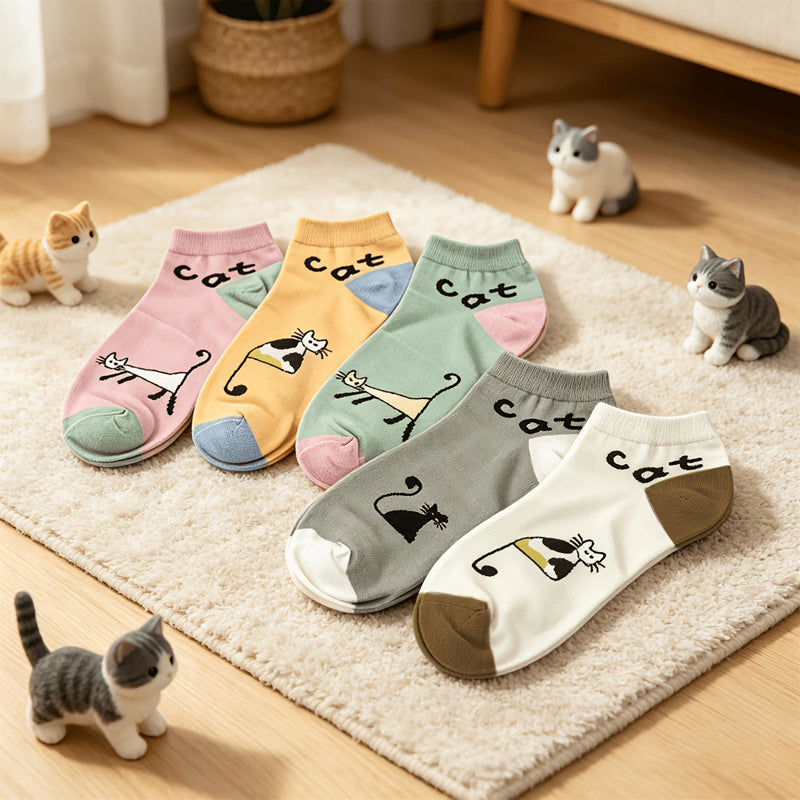 Lot De 5 Paires De Chaussettes À Imprimé Chat