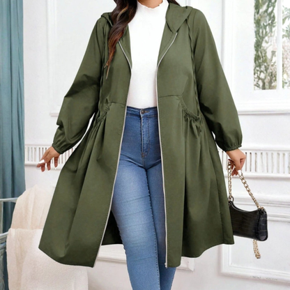 Avril - Manteau à Capuche à Manches Longues avec Cordon de Serrage et Fermeture Éclair en Taille Plus Décontractée