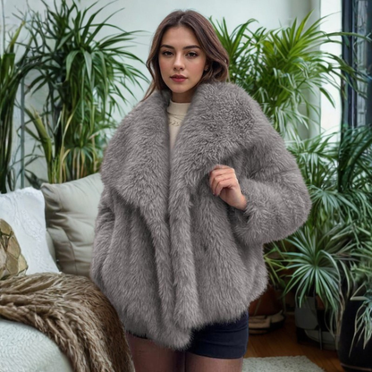 Corrine - Manteau Fuzzy Classique à Manches Longues et Col