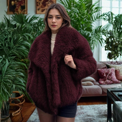 Corrine - Manteau Fuzzy Classique à Manches Longues et Col