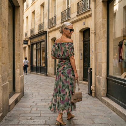 Sylvie | Robe Maxi Drapée à Col en V et Manches Voilées