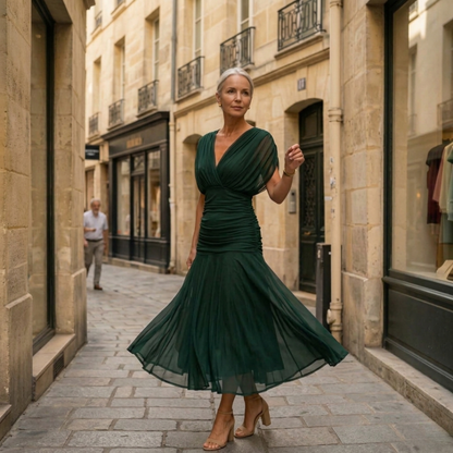 Sylvie | Robe Maxi Drapée à Col en V et Manches Voilées