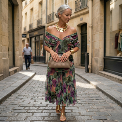 Sylvie | Robe Maxi Drapée à Col en V et Manches Voilées