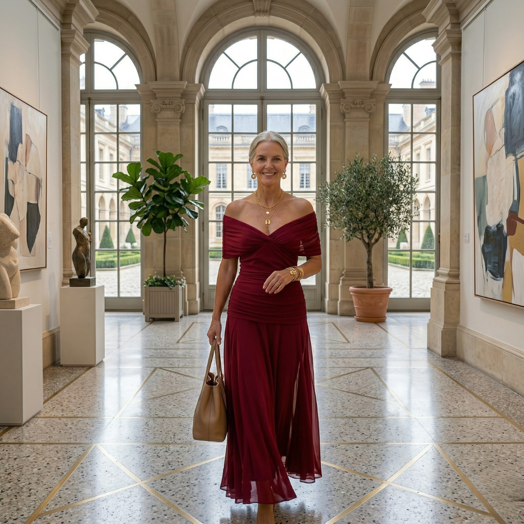 Sylvie | Robe Maxi Drapée à Col en V et Manches Voilées