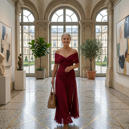 Sylvie | Robe Maxi Drapée à Col en V et Manches Voilées