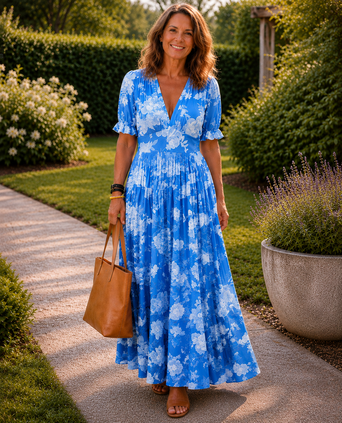 Adèle | Robe midi fleurie sans manches à col V