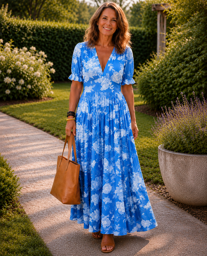 Adèle | Robe midi fleurie sans manches à col V