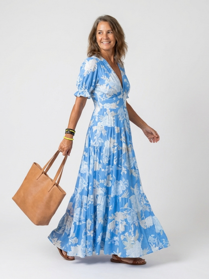 Adèle | Robe midi fleurie sans manches à col V