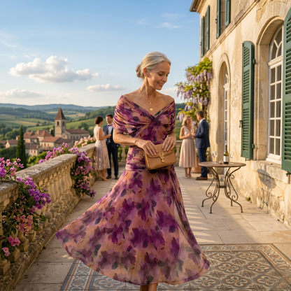 Sylvie | Robe Maxi Drapée à Col en V et Manches Voilées
