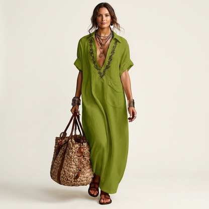 Maxi robe en lin avec broderie