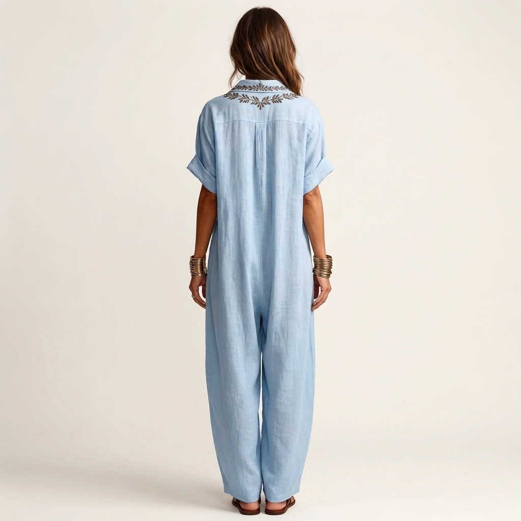 Maxi robe en lin avec broderie