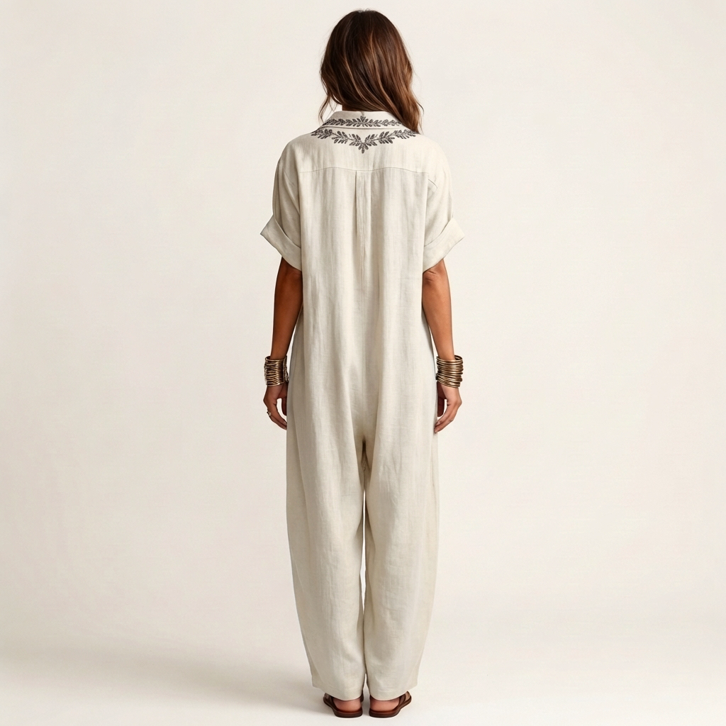 Maxi robe en lin avec broderie