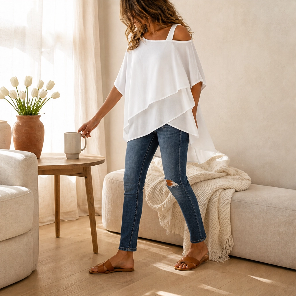 Suzanne | Blouse asymétrique ample à épaules dénudées